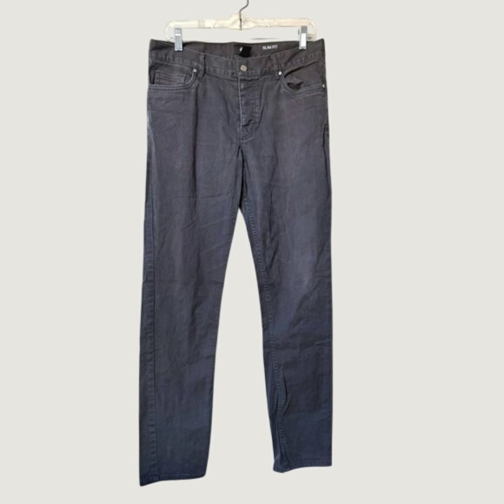 Men's Slim Fit Pants Charcoal Gray Stretch Cotton Trousers Casual Office Sz 31